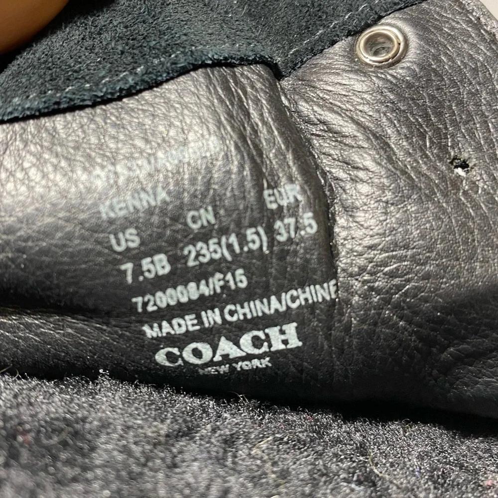 Coach Kenna Shearling Suede Black Leather  Wedge Booties Ankle Boots Size 7.5